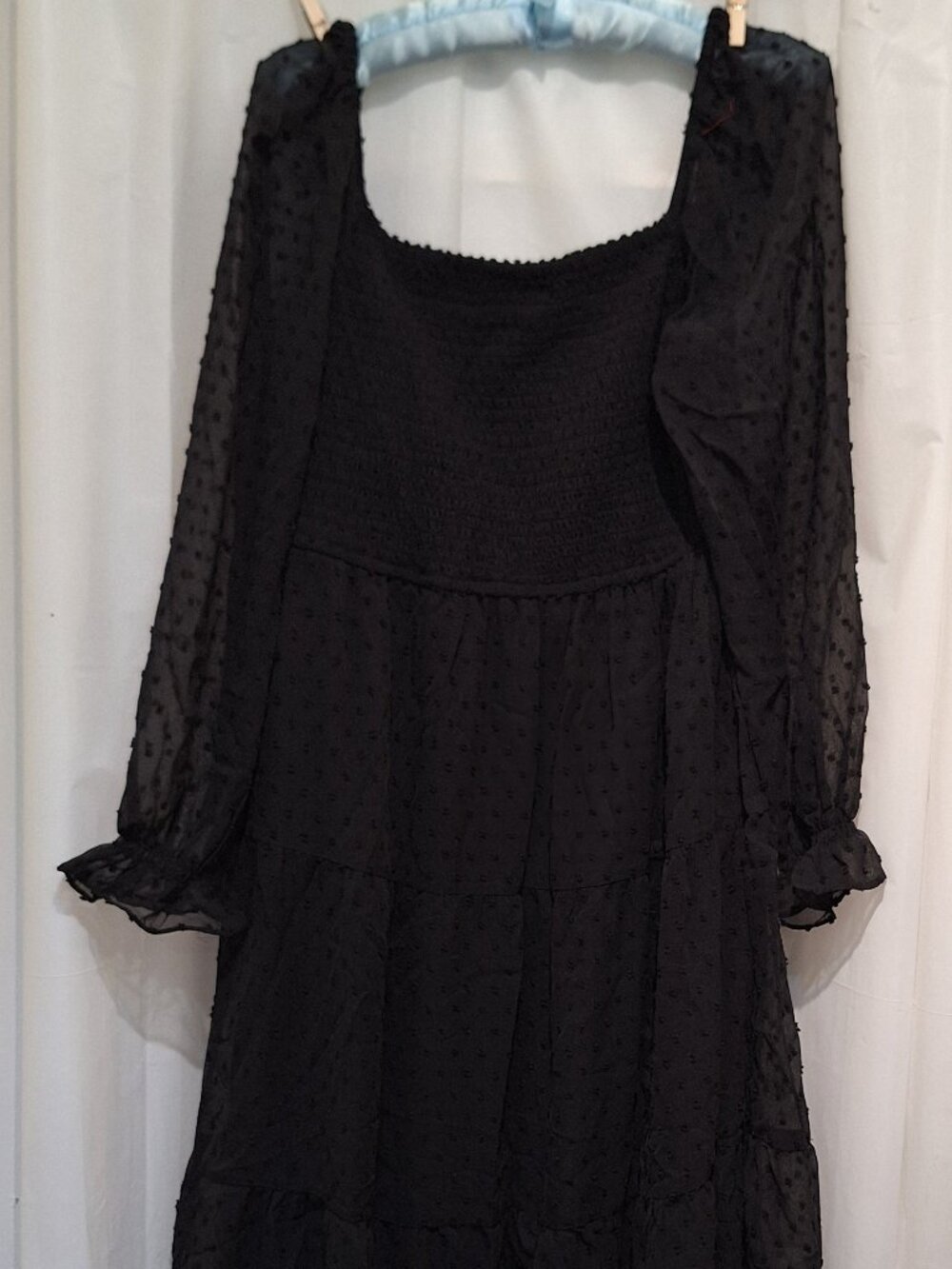 Black Dotted Swiss Dress, Sheer Long Sleeves PLUS Size 14 NWT